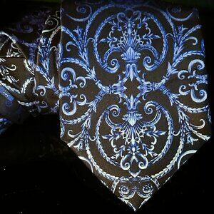 Versace Silk Tie Blue EUC MINT Damask Ombre Tie Dye Indigo Baroque Filigree
